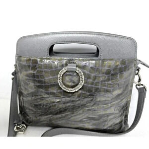 Brighton Sharona Dove Gray Handled Satchel Crossbody Purse Croc Embossed